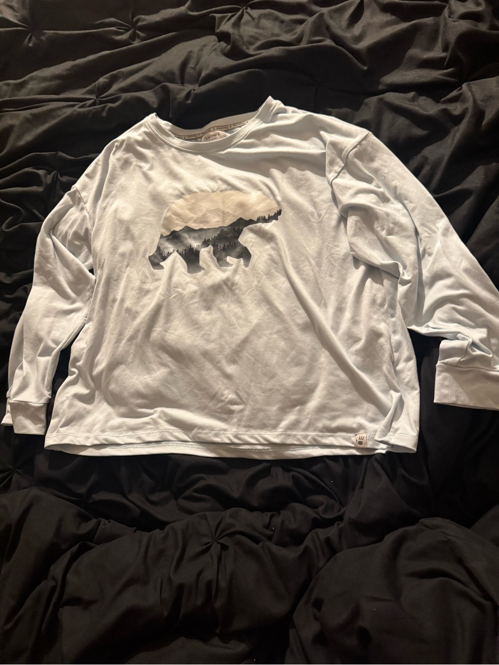 BearPaw White Long Sleeve Tee with Scenic Bear Graphic
